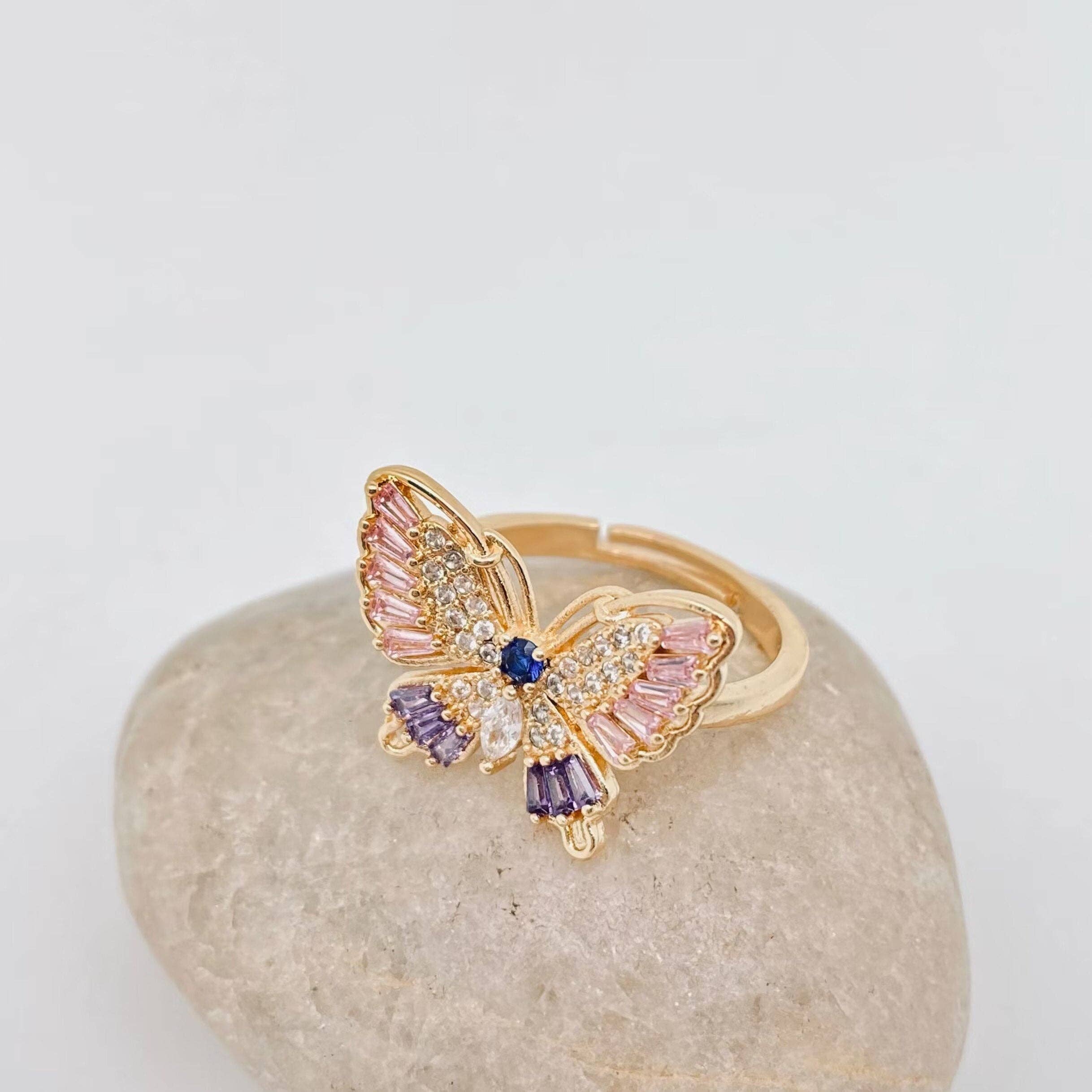 Mio Queena – wholesale Multi-stone ring – Multicolor Cubic Zirconia Butterfly Adjustable Ring9