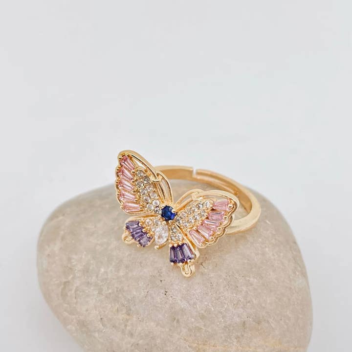 Mio Queena – wholesale Multi-stone ring – Multicolor Cubic Zirconia Butterfly Adjustable Ring9