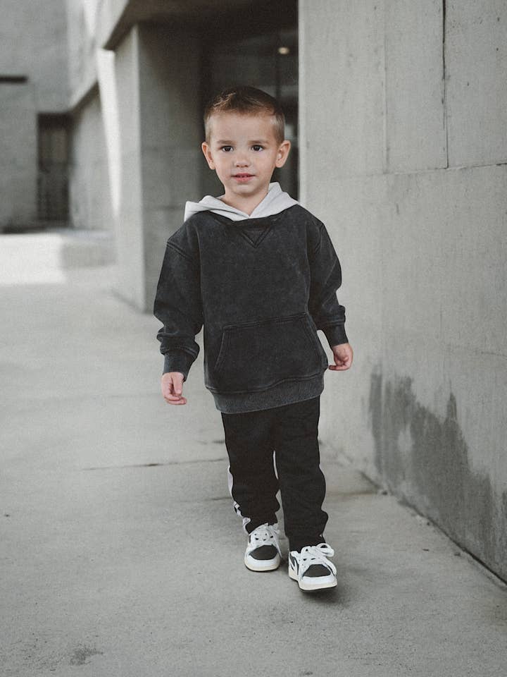 Lucky Link - Wholesale Hoodie - Kids - Toddler Black Acid Wash Crew-Neck Hoodie2