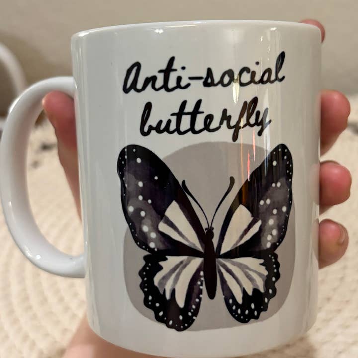Sarcastic Goth Anti Social Butterfly Introvert Coffee Mug for wholesale by Cryptic Paper Co.