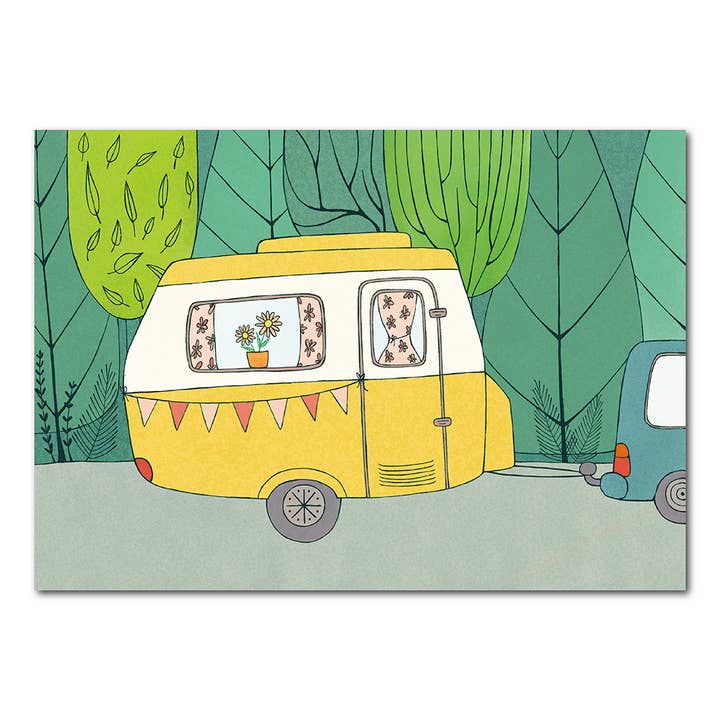 Yellow retro caravan | Card for wholesale by Studio Kvinna