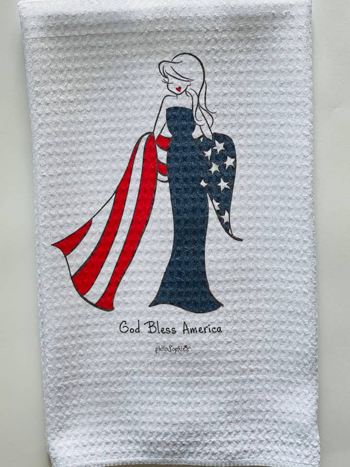 Waffle Towel -philoSophie's God Bless America Tea Towel for wholesale by philoSophie's Stationery & Gifts