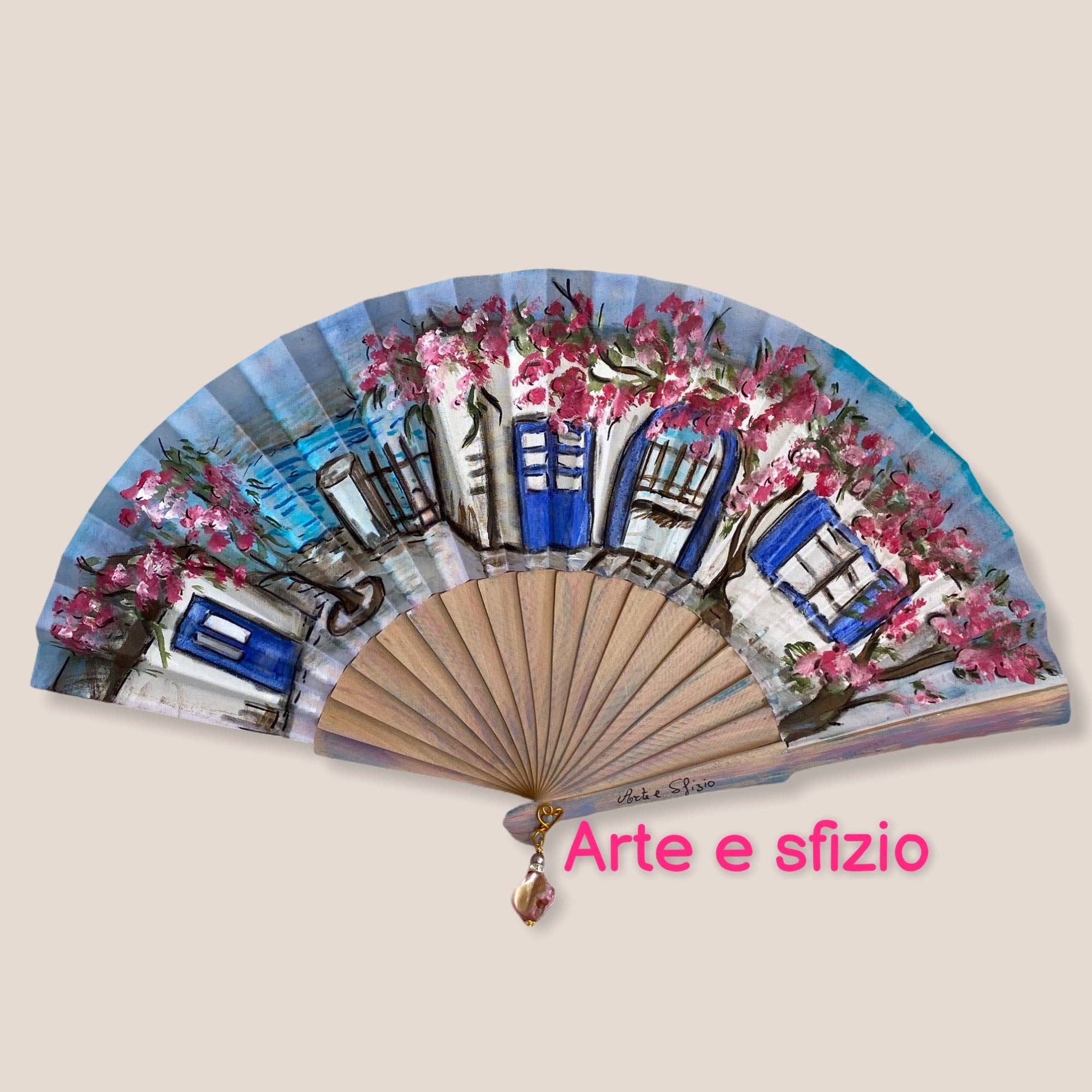 Arte e sfizio - Vendita all'ingrosso Ventaglio pieghevole portatile - ventagli con decori marini dipinti a mano8