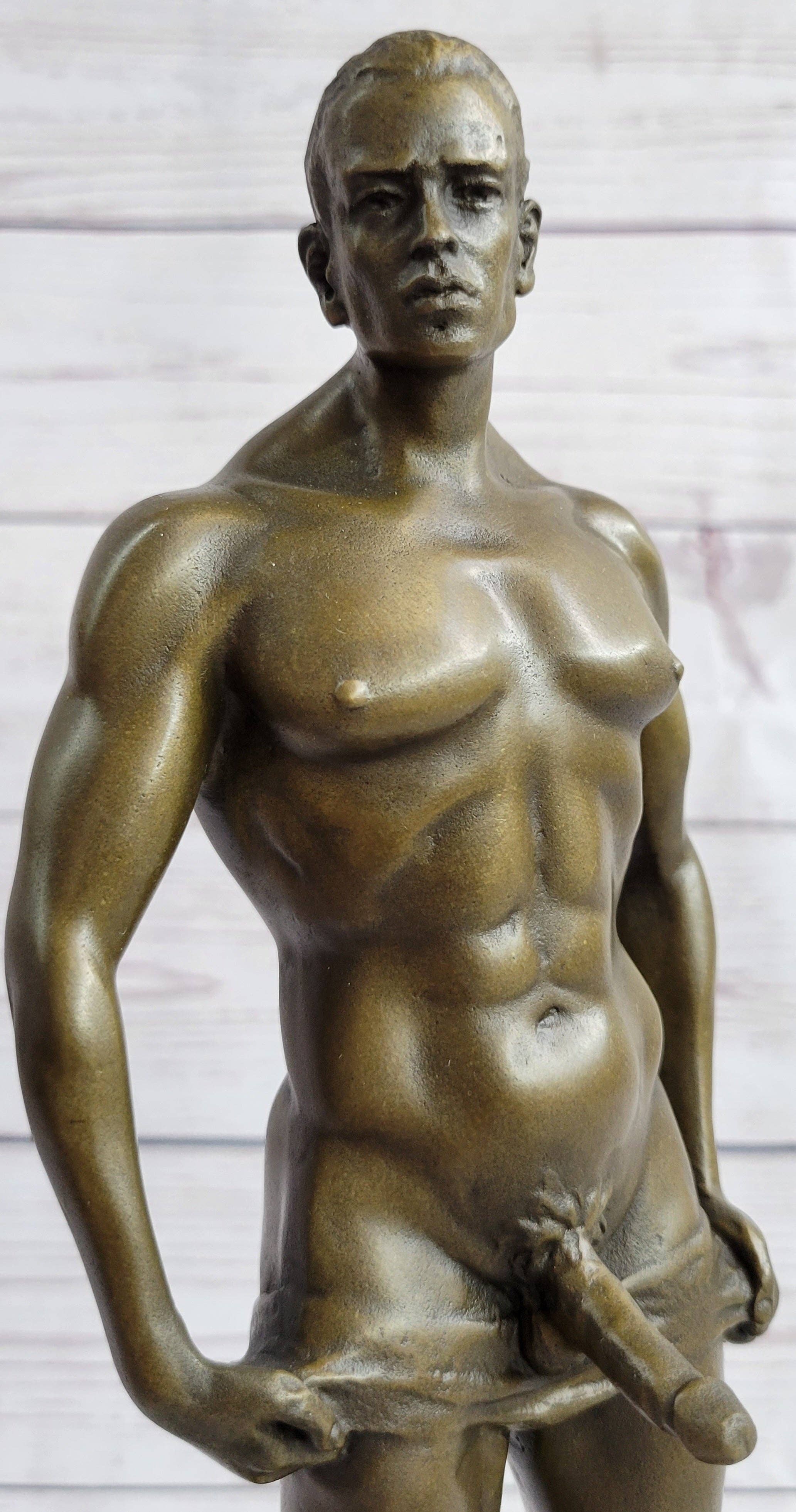 Bronzhaus - Wholesale Sculpture - Well Endowed Muscular Nude Male Figure Gay Art Bronze Statue Sculpture Mavchi 13" x 6"5