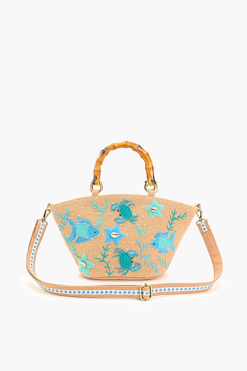 America & Beyond - Wholesale Beach Bag - Marine Life Embellished Beach Mini Tote0