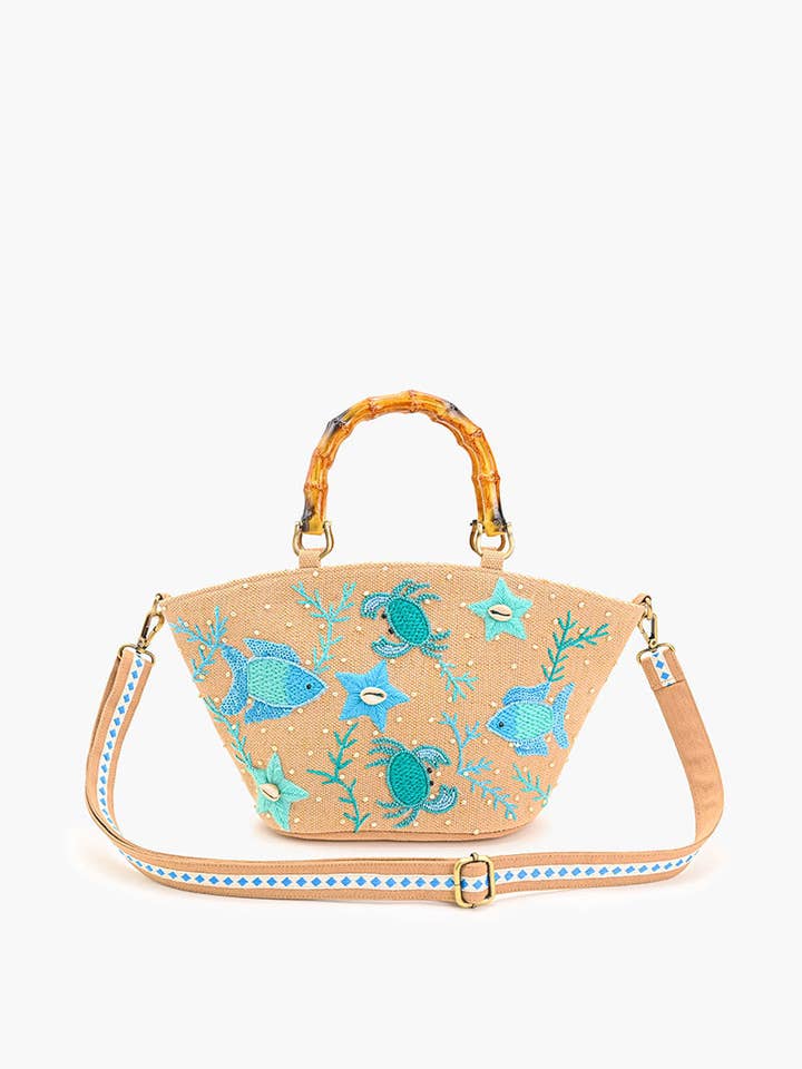 Marine Life Embellished Beach Mini Tote for wholesale by America & Beyond