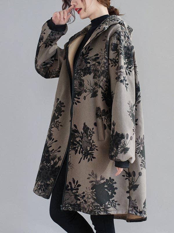 SAME AS PICTURE Artistic Retro Loose Floral Printed Hooded Long Sleeves Outwear for wholesale on Faire3