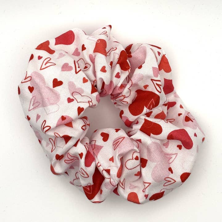 QuietJoy - Wholesale Scrunchie - Women's - White with Red & Pink Hearts Valentines Handmade Scrunchie 2