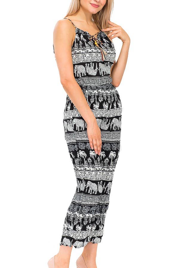Cap Zone - Wholesale Jumpsuit - Women's - Detailed Elephant Print Summer Jumpsuit8
