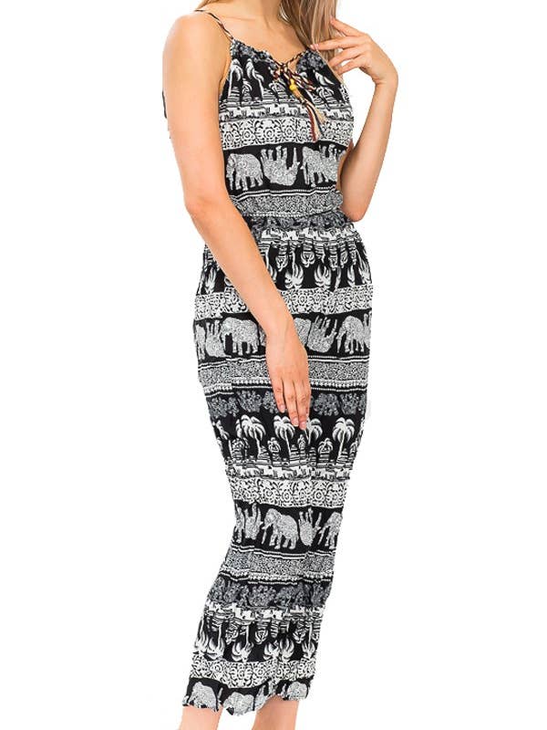 Cap Zone - Wholesale Jumpsuit - Women's - Detailed Elephant Print Summer Jumpsuit8