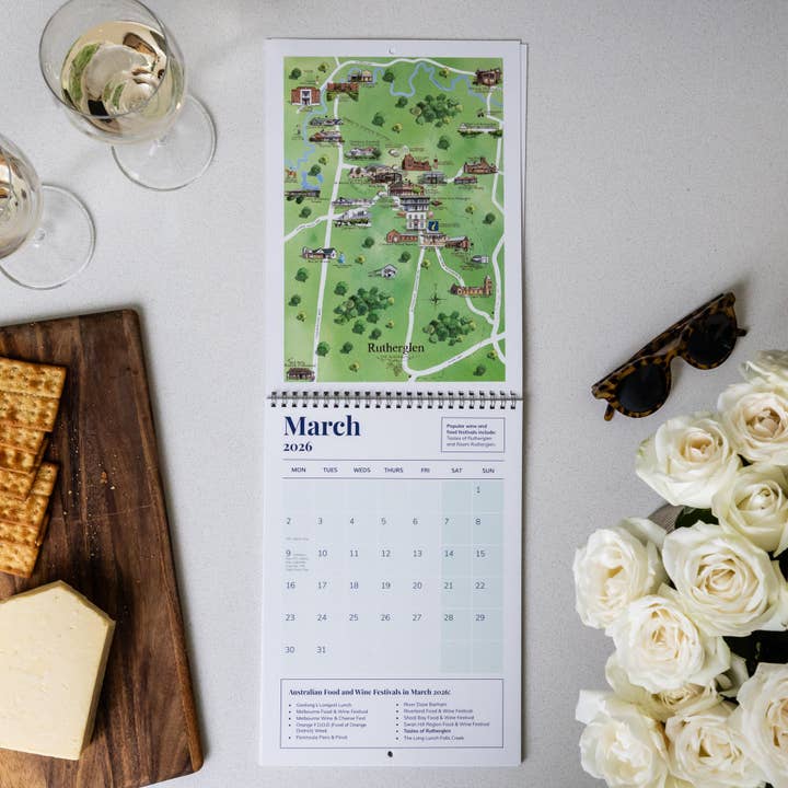 Australian Map Gifts - Wholesale Calendar - A4 Australian Food & Wine Festivals Calendar January 2026-March 20273