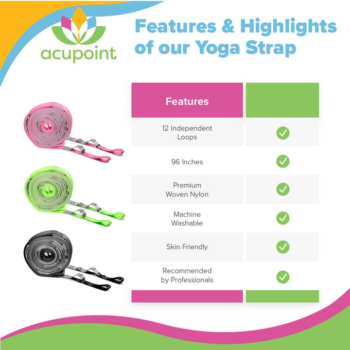 Acupoint – wholesale Yoga strap/band – Acupoint Yoga Stretching Strap with Loops - 12-Loop