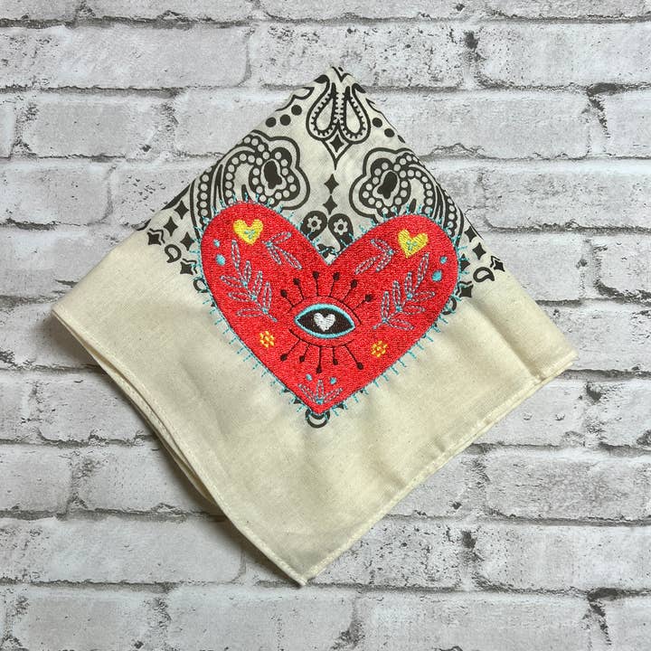 The Funky Soul - Wholesale Bandana - Women's - Boho Heart Embroidered Bandana