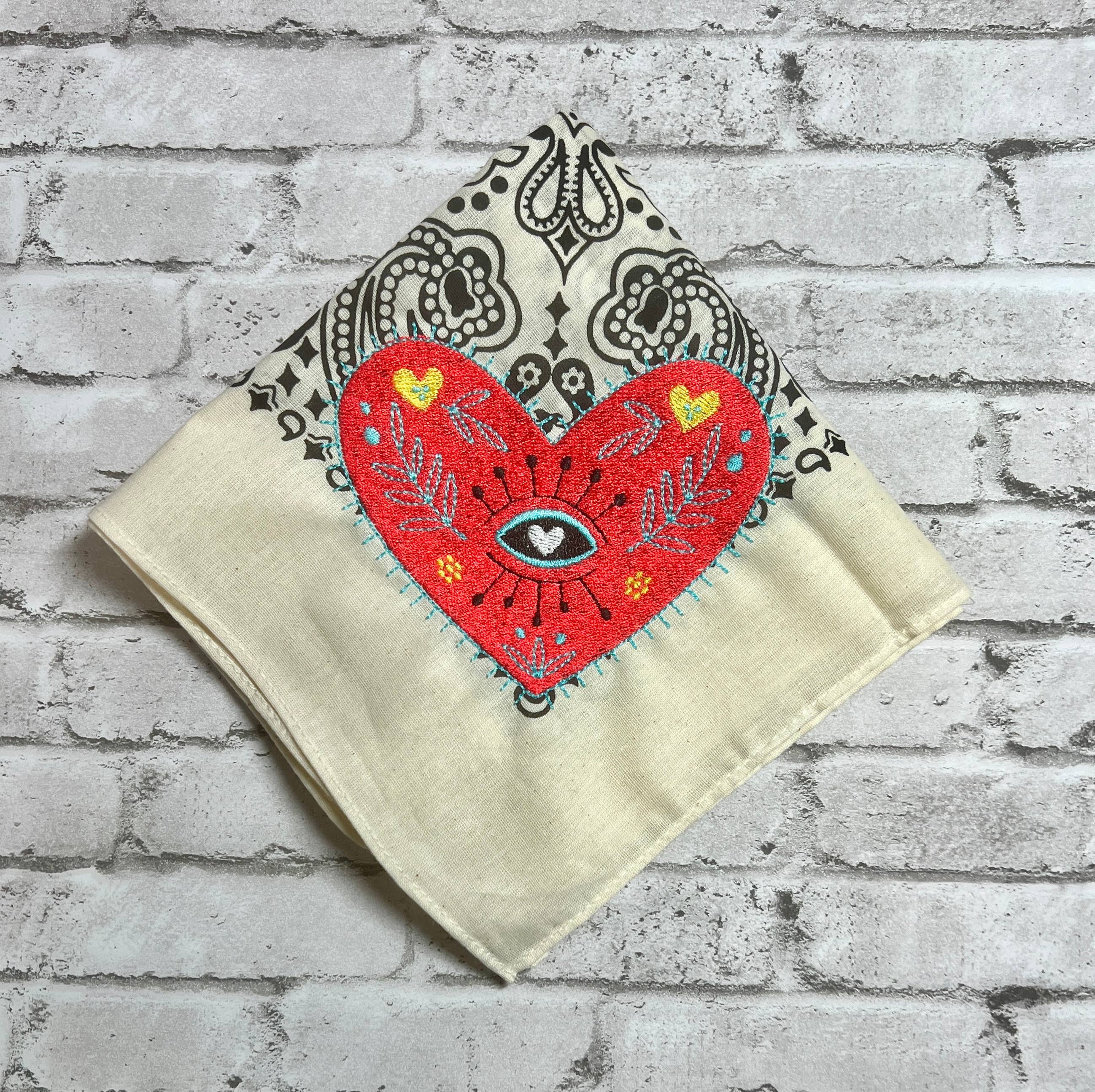 Boho Heart Embroidered Bandana for wholesale by The Funky Soul