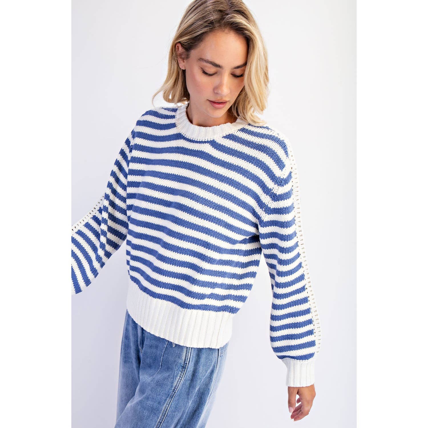 COTIERRA - Vente Pull en maille – femme - PULL RAYÉ À COL ROND3