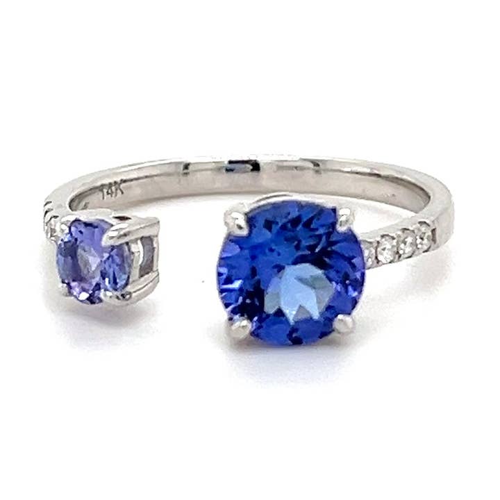 14K Witgouden Ring met 1,23 Karaat Ronde Tanzaniet Edelsteen (PJC34174R) voor wholesale door Blue Star Gems NY