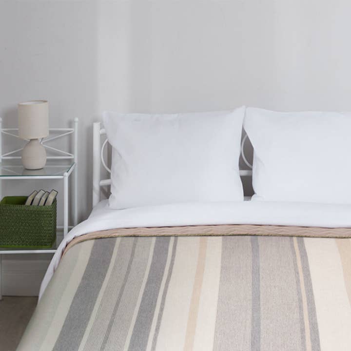 ECUALAMA - Wholesale Throw Blanket - Yankuam - Baby Alpaca Wool Throw Blanket / Sofa Cover - Queen 96" x 72" - earth sand stripes pattern2