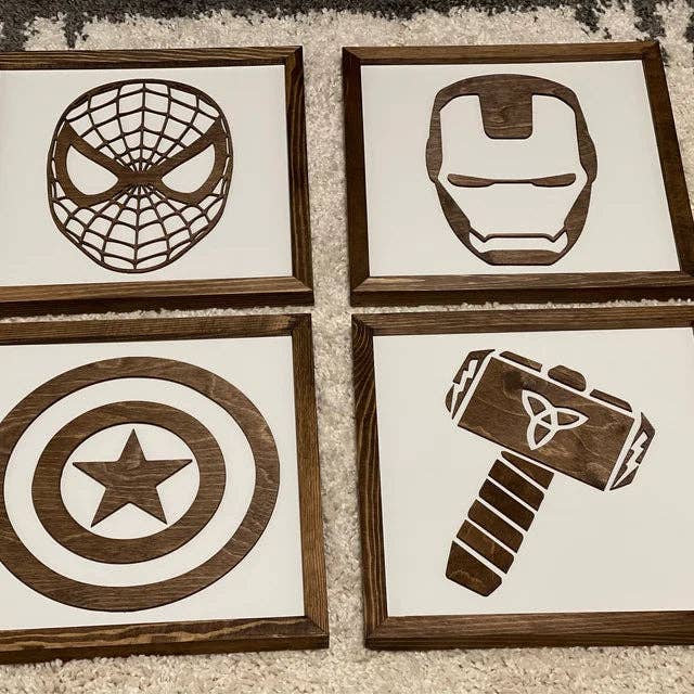 Nail and Hook Laser Cut Home Decor - Wholesale Sign - Superhero Wall Art | 11x11 inch Wood Sign30