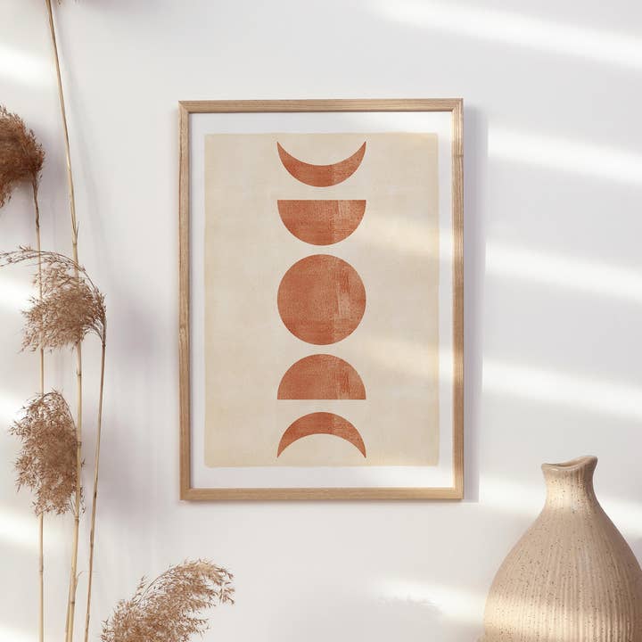 Lámina artística Moon Phases, terracota, abstracto, A3 para venta al por mayor de Paperlandscape