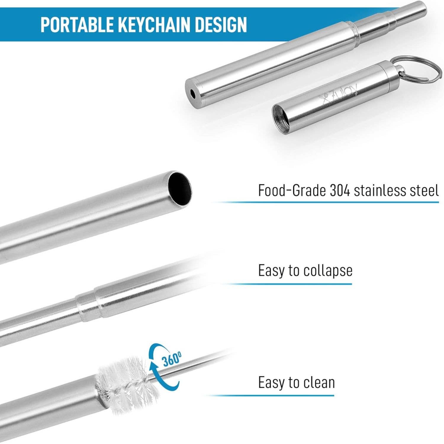 Zulay Kitchen - Wholesale Keychain - Unisex - Collapsible Stainless Steel Straw Keychain with Case3