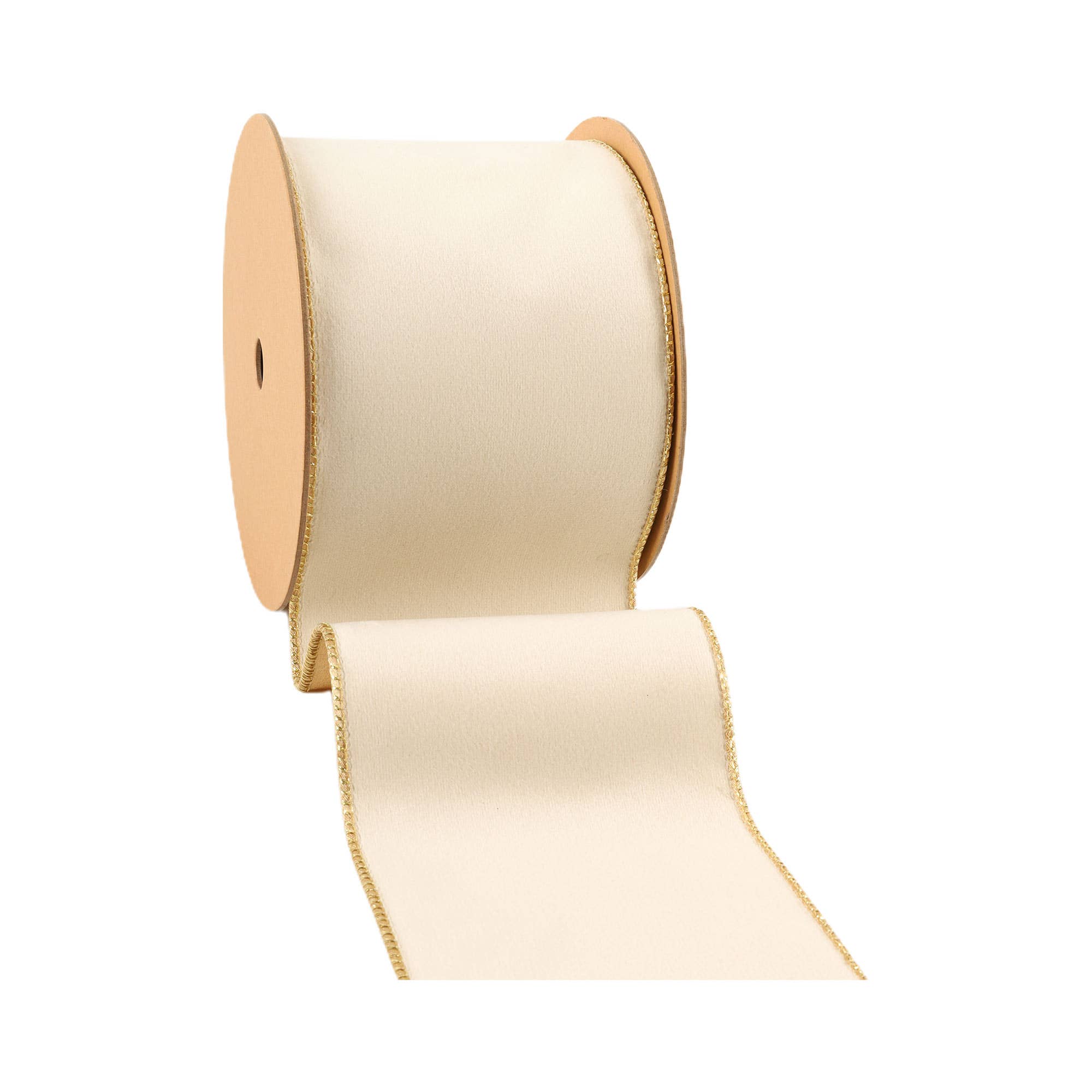 LA Ribbons Wholesale - Wholesale Linten - 4" Omkeerbaar Klassiek Fluwelen Lint met Draad | Ivoor/Goud | Rol van 10 Yards2