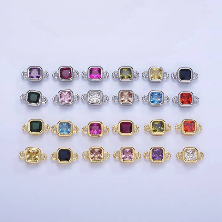 Conector de bisel cuadrado con borde de CZ relleno de oro de 24K en oro y plata | G472 - G483 para venta al por mayor de Aim Eternal