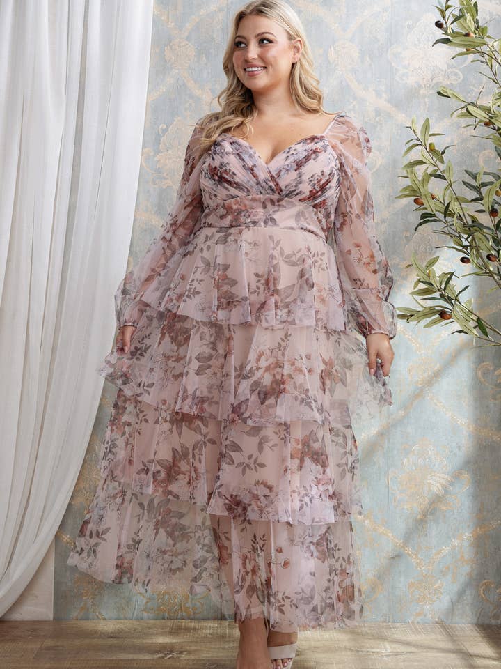 Rosemore Couture - Wholesale Dress - Women's - PLUS SIZE FLORAL PRINT PLEATED MIDI DRESS 7