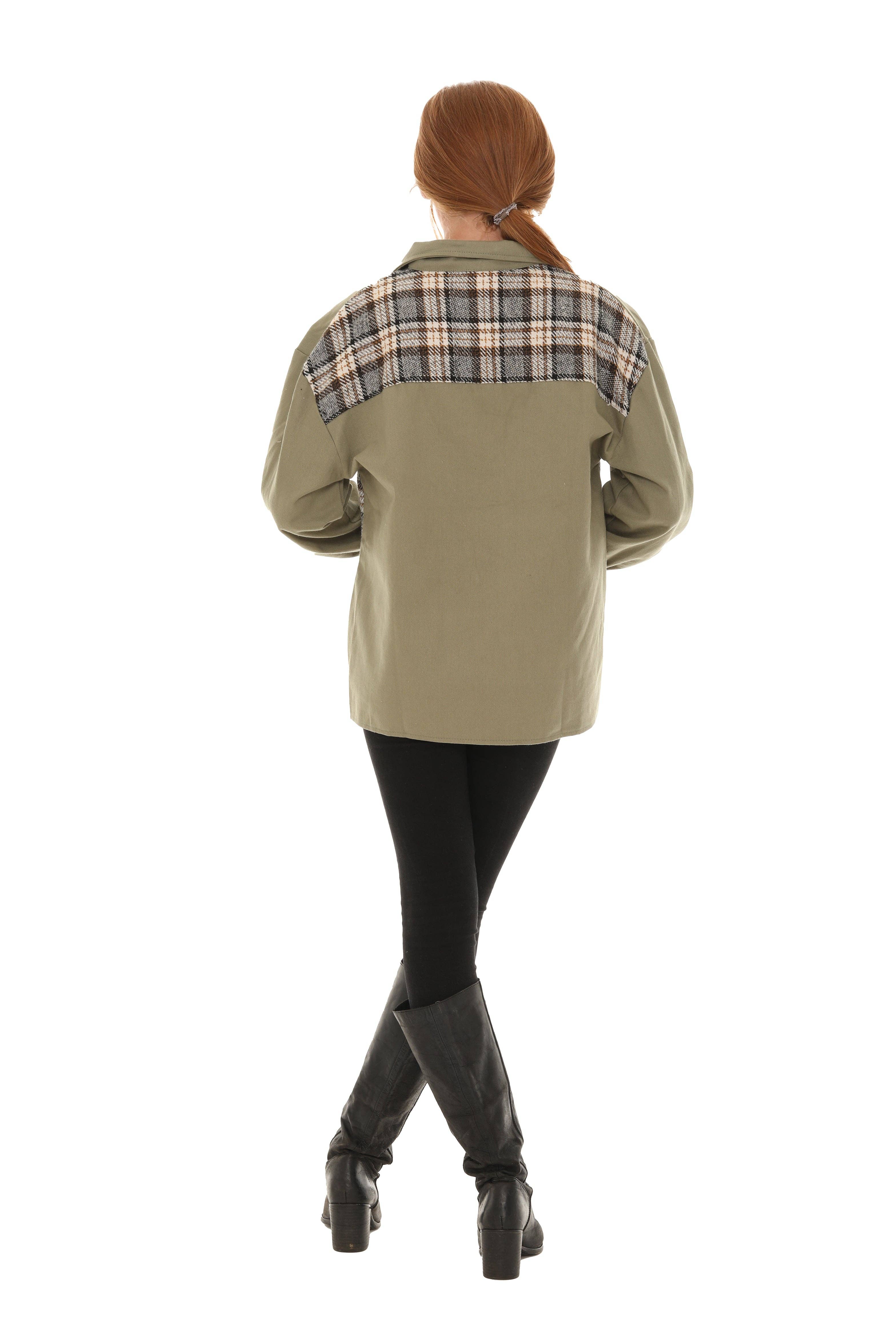 Shoreline Wear. INC - Vente Veste en jean – femme - Veste en jean avec insert à carreaux5