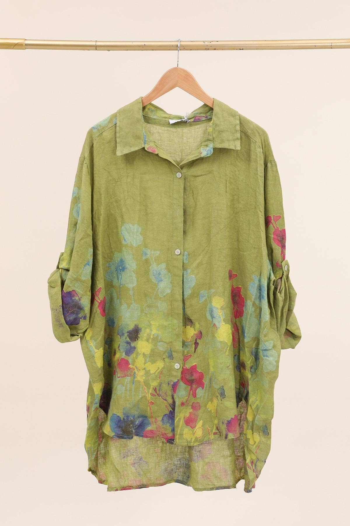 la maison des fibres naturelles - Wholesale Tunic - Women's - flared floral print linen blouse 26513 100% linen +SIZE13