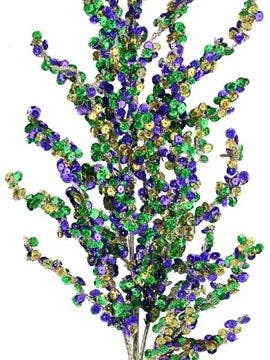 30"OAL PAILLET/GLITTER VILD KVISTSPRAY MARDI GRAS for engroshandel hos Waterman's Loft Inc.