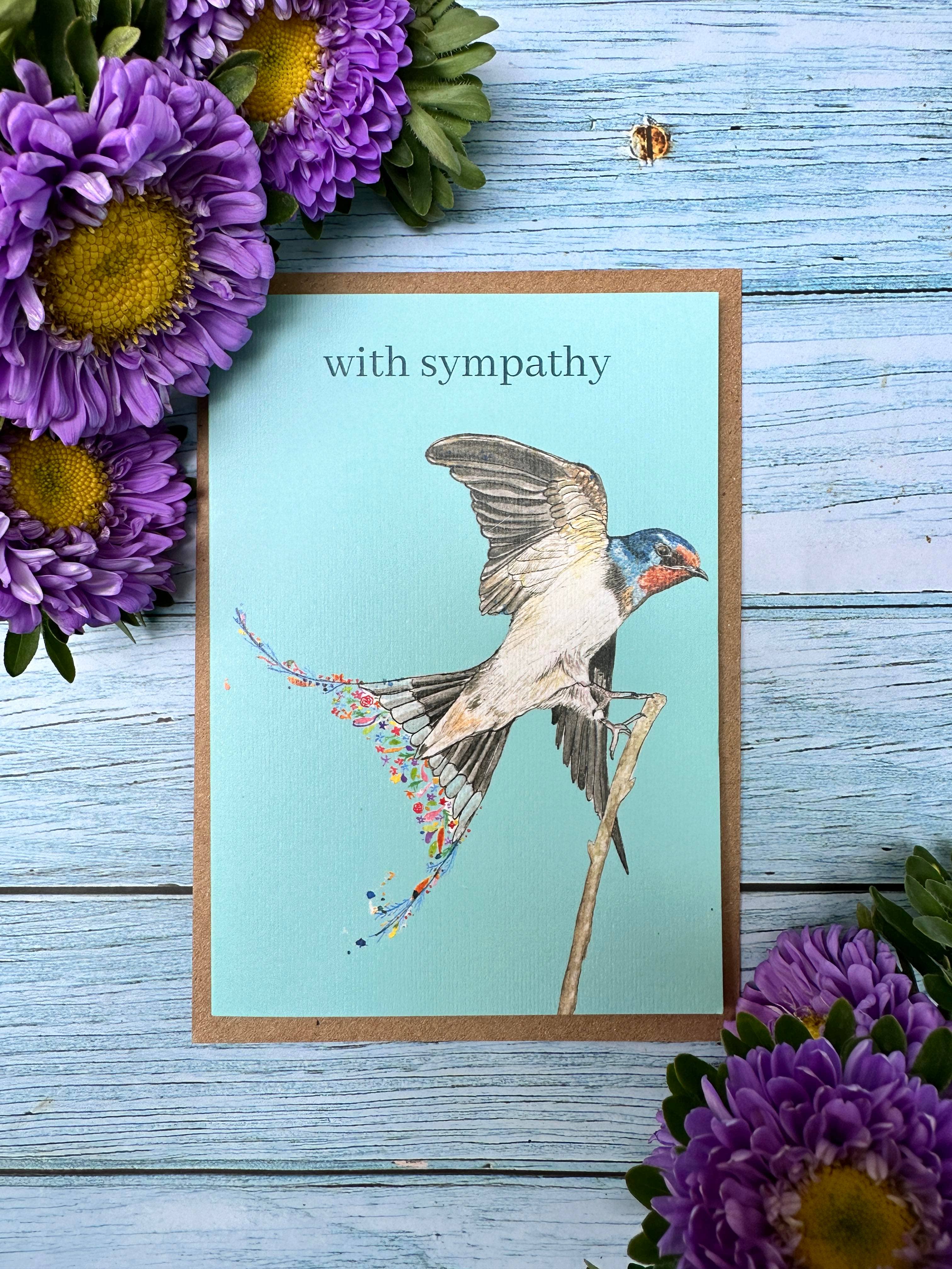 Jen Winnett Eco Artist – wholesale Sympathy card – With Sympathy | Eco Friendly Card Blank | Colourful Swallow2
