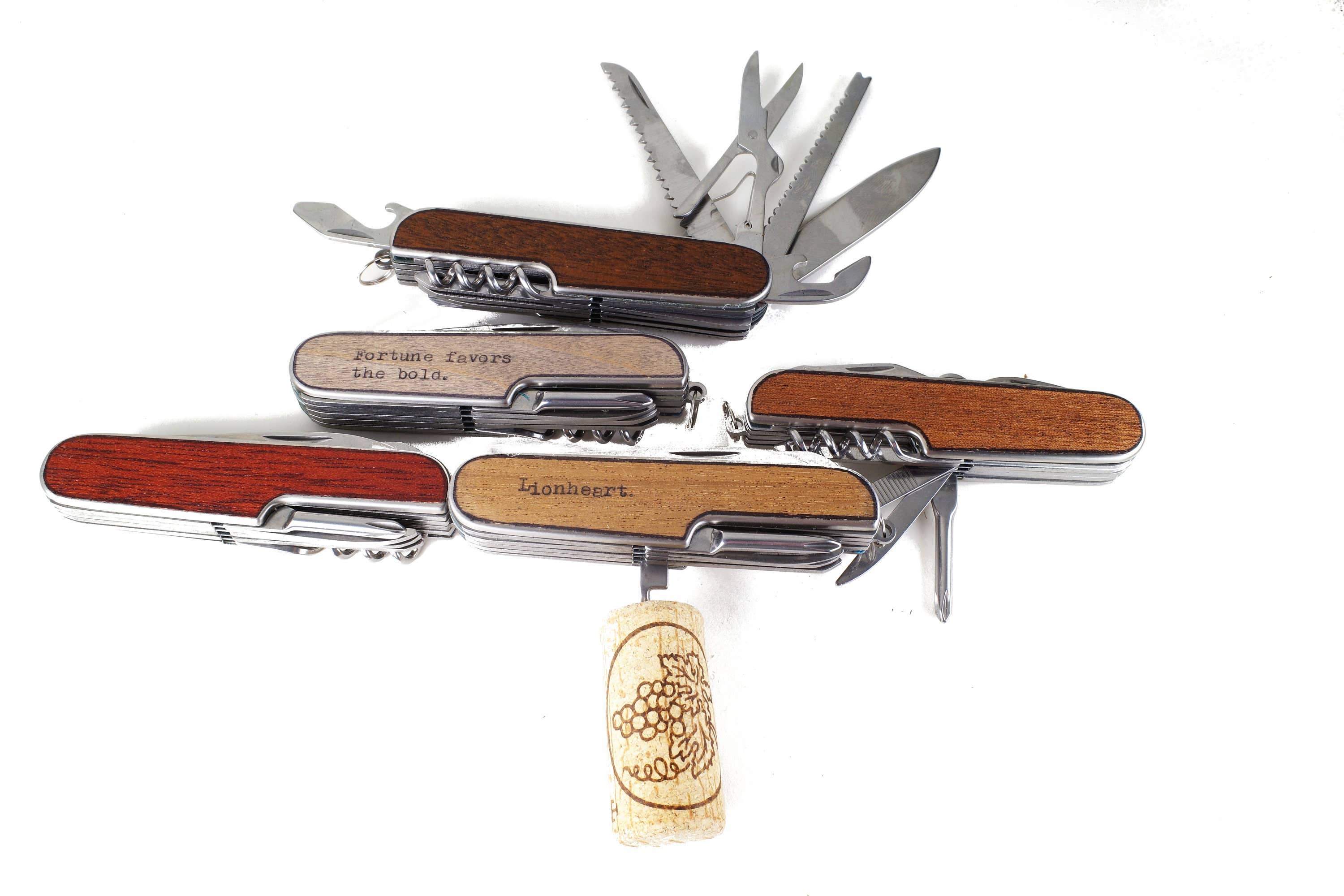 Resolute Star - Wholesale Pocket Knife/Holder - Wood Embossed Swiss Army Knife For Groomsmen1
