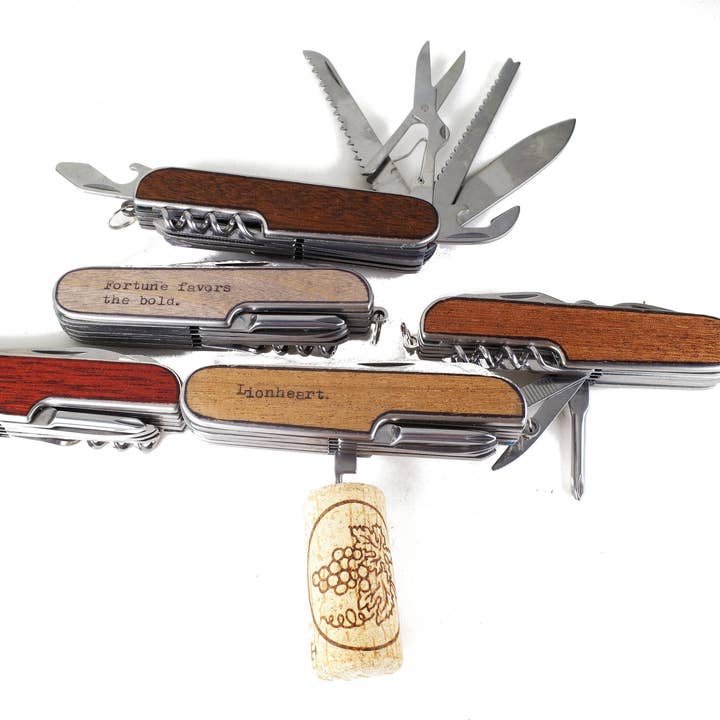 Resolute Star - Wholesale Pocket Knife/Holder - Wood Embossed Swiss Army Knife For Groomsmen1
