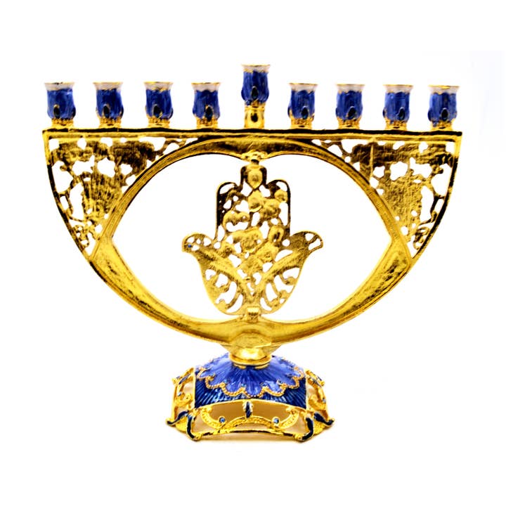 Ciel Collectables – Großhandel Menora – Menora mit Hamsa-Hand. Hergestellt mit Emaille aus Swarovski-Kristallen