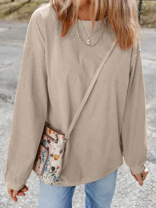 Lovesoft – wholesale Sweatshirt - Dam – Ljusgrå långärmad ribbad överdimensionerad tröja12