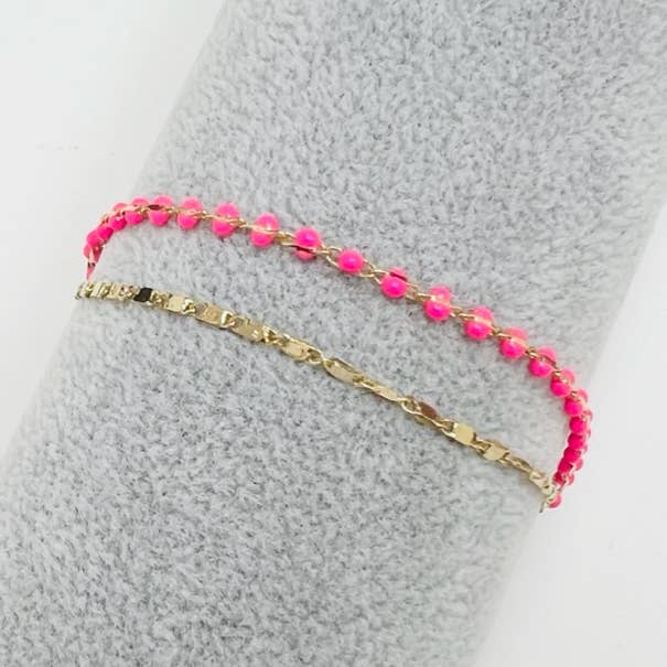 StarryNYC - Vente Bracelets maillon et chaîne - Bracelet ajustable à 2 lignes avec chaîne en époxy et chaîne délicate2