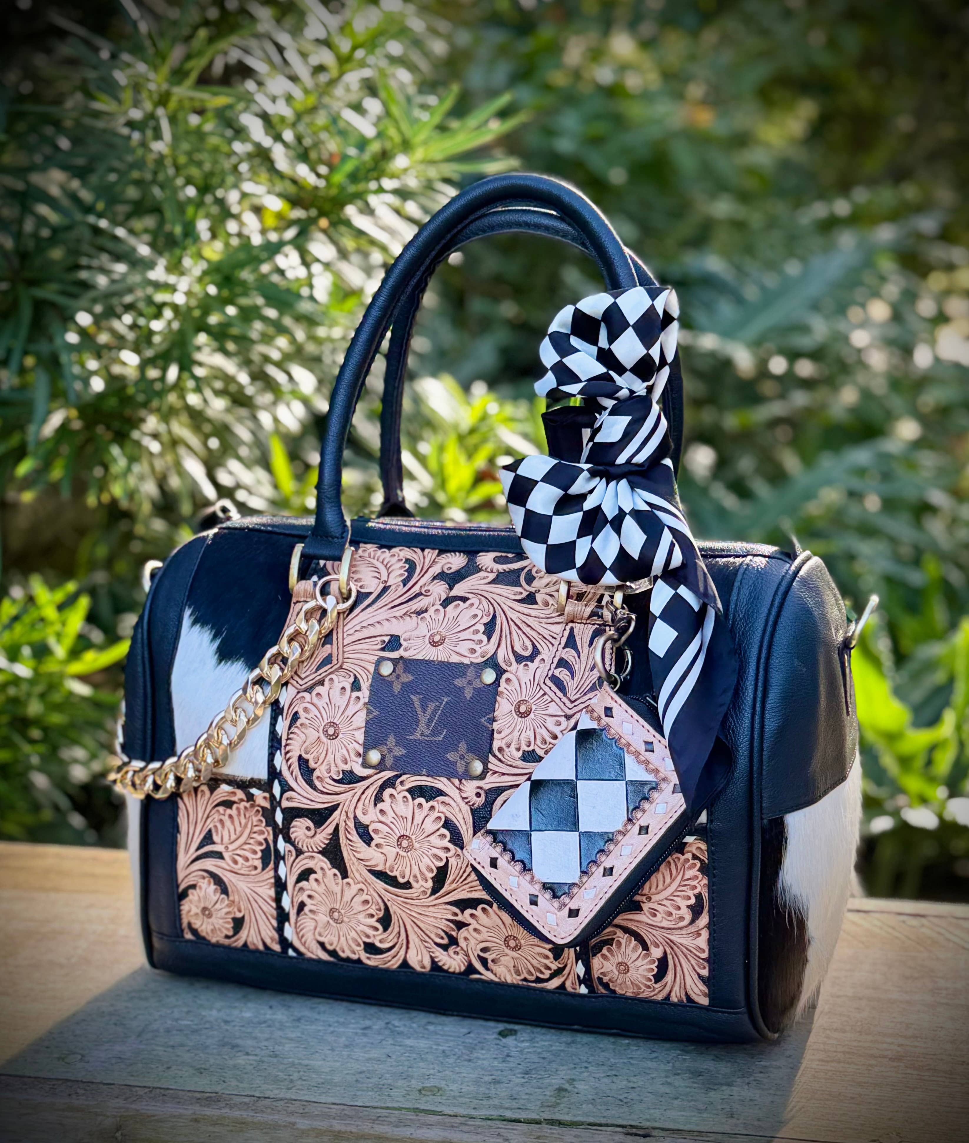 Southern Junkie Gypsy Boutique - Wholesale Crossbody Bag - Women's - Upcycled LV Tooled Leather Cowhide Speedy Crossbody Bag 2