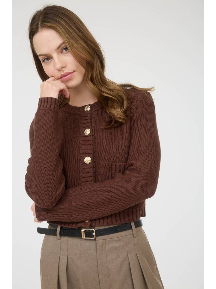 The Workshop Studio - Wholesale Cardigan - Women's - GOLD BUTTON RIBBED TRIM KNIT CARDIGAN SWEATER9