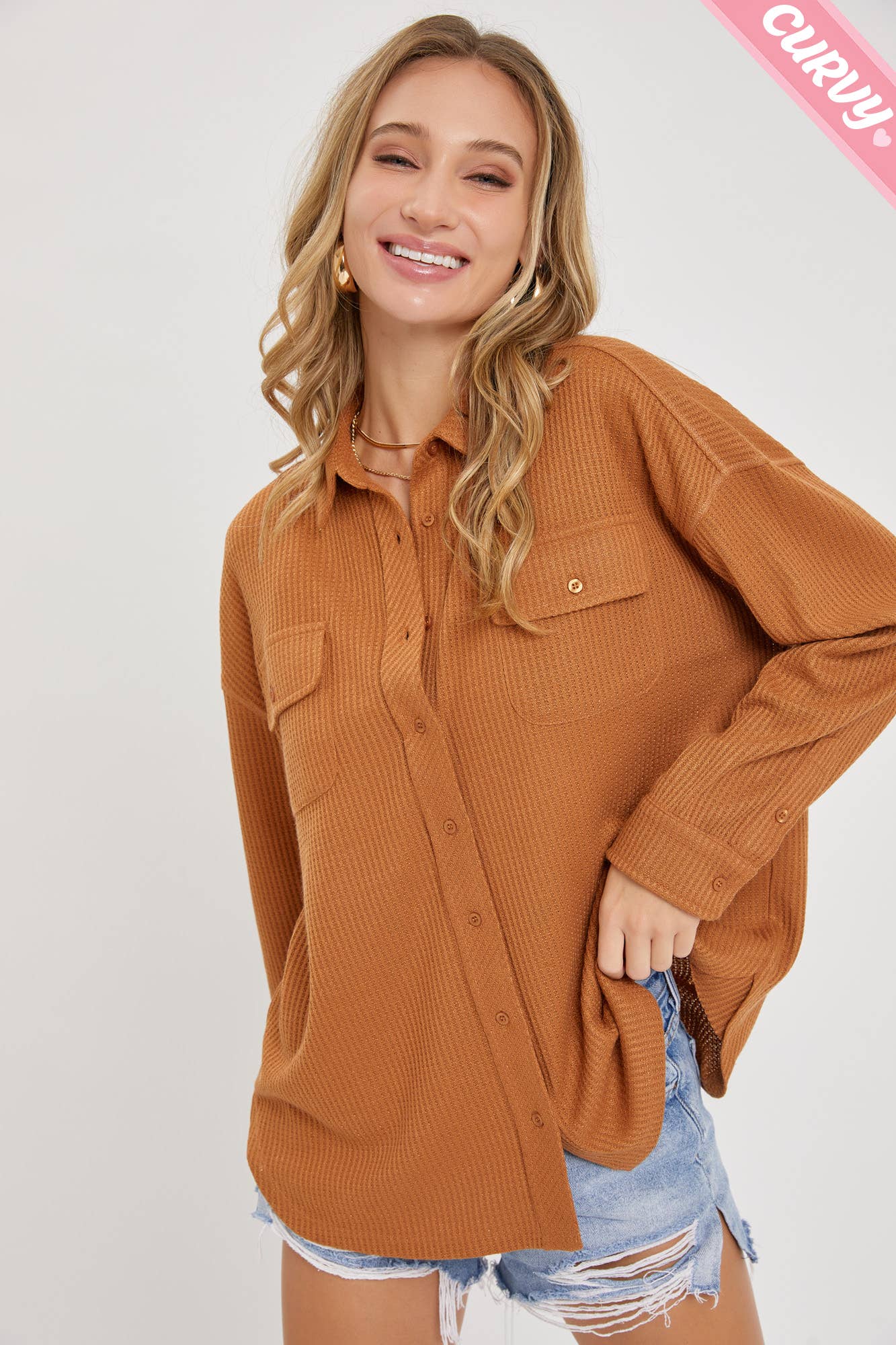 Sweet Lovely by Jen - Wholesale Button Down Shirt - Women&#x27;s - PLUS SIZE BUTTON DOWN OVERSIZED SHIRTS8