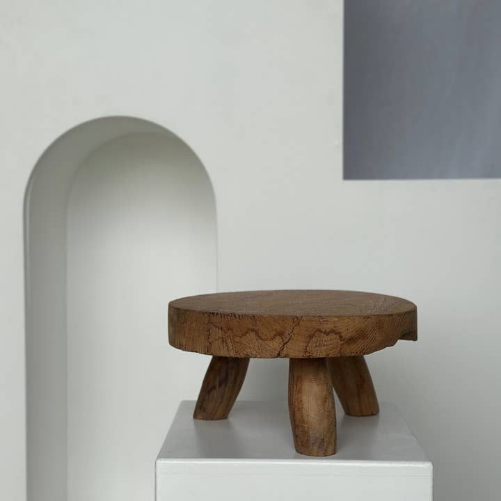 Office Objets - Wholesale Stool - Small low three-legged stool in upcycled blond teak D:30 H:1588