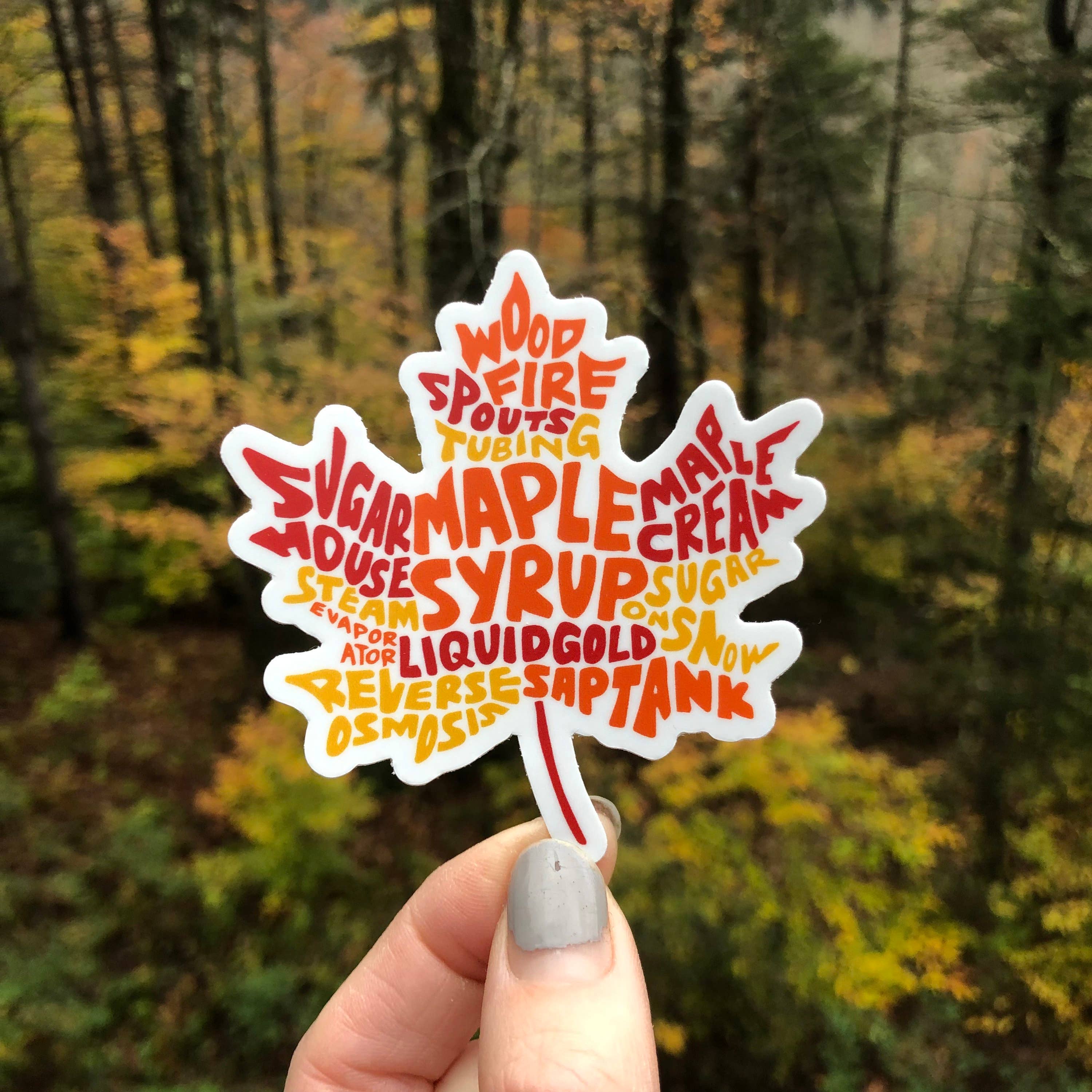 Wander On Words - Wholesale Sticker - Hand-Lettered Maple Syrup Leaf Sticker1