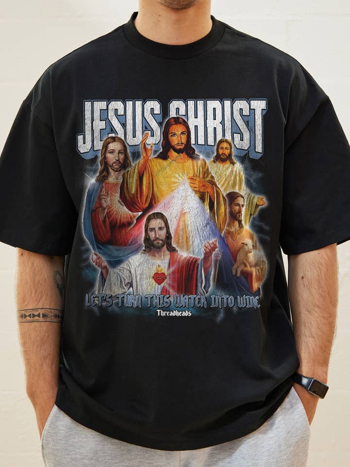 Black Vintage Jesus Christ Oversized Tee for wholesale on Faire0
