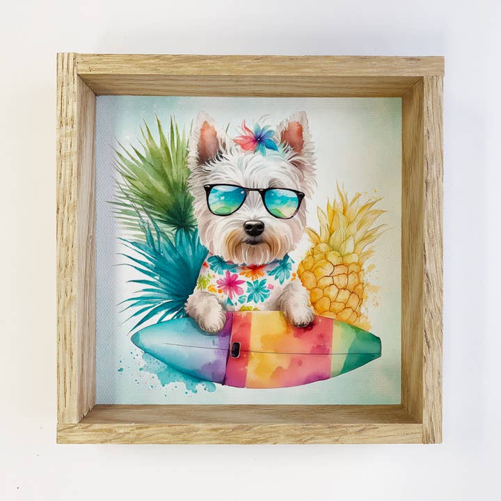 Westie Summer Swimming Small Canvas Sign- Funny Dog Sign for wholesale by Hangout Home