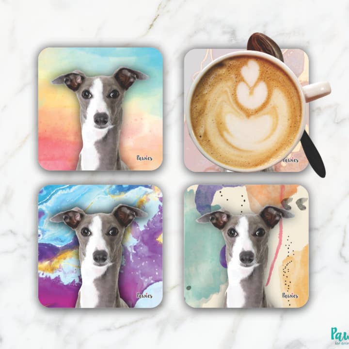 Untersetzer für italienische Windhunde, Grau/Weiß, 4-teiliges Set für den Großhandel von pawies