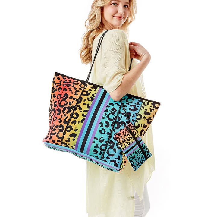 Neoprene Cheetah Print Shoulder Bag Tote Purse for wholesale by Vita Star Body & Boutique