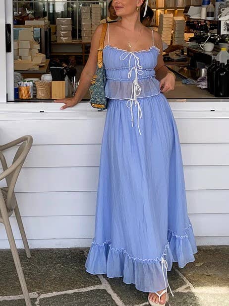 Rosa Clothing - Wholesale Top & Skirt Set - Women's - Suspenders Bow Top Pleated Skirt Set11