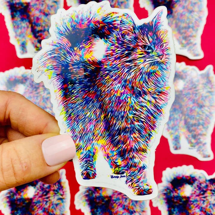 Otto's Grotto - Wholesale Sticker - Long Hair Cat Sticker Colorful Abstract Longhair Kitty Decal