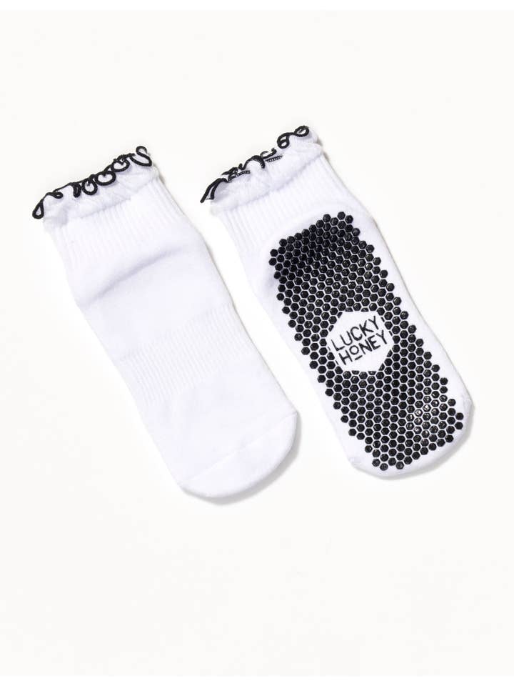 LUCKY HONEY - Wholesale Socks - Women's - The Ruffle Grip Sock White