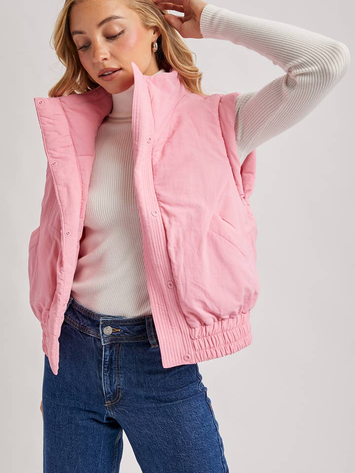 Bluivy - Wholesale Outerwear Vest - Women's - BOMBER STYLE PUFFER VEST WITH POCKETS11