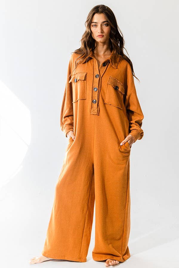 BUCKETLIST INC - Wholesale Jumpsuit - Women's - R5343 Oversize French Terry Jumpsuit